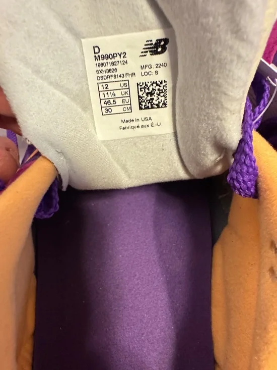 Mens 12 New Balance 990 py3 Teddy Santis Purple & yellow Running Sneakers NWT - Picture 3 of 7